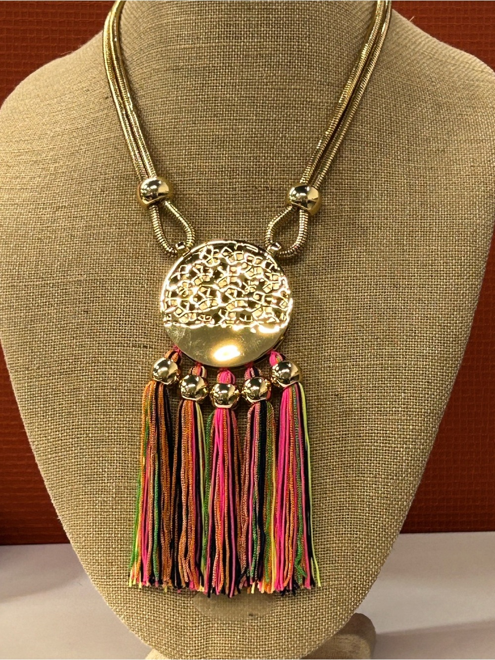 NWT Fabulous! Trina Turk gold tone tassel statement necklace